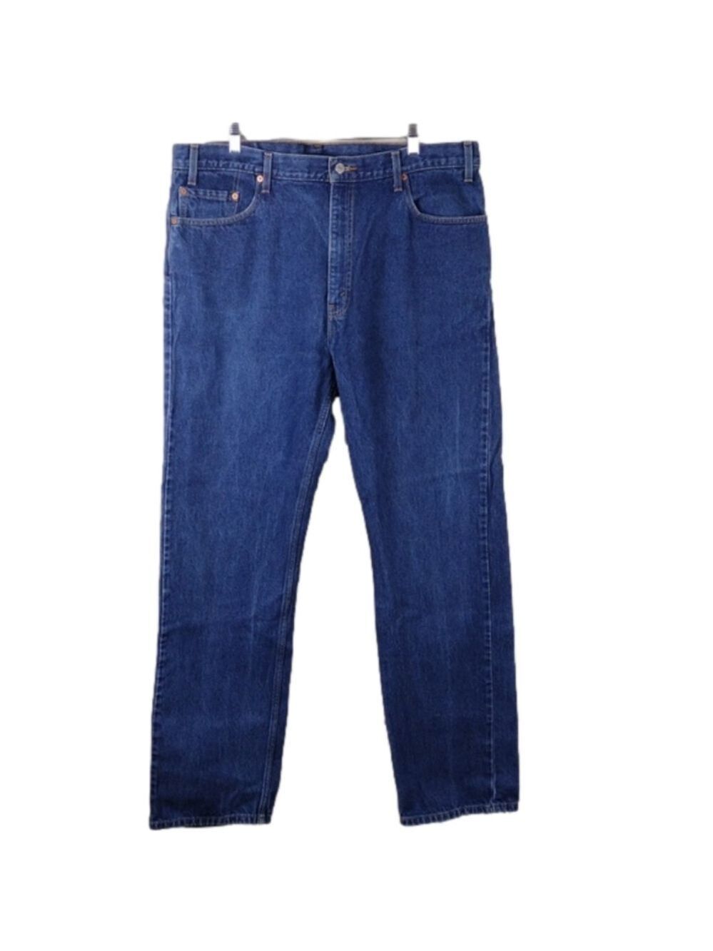 Levi's 505 Blue Dark Wash Five Pocket Mid Rise Regular Fit Straight Leg Jean
